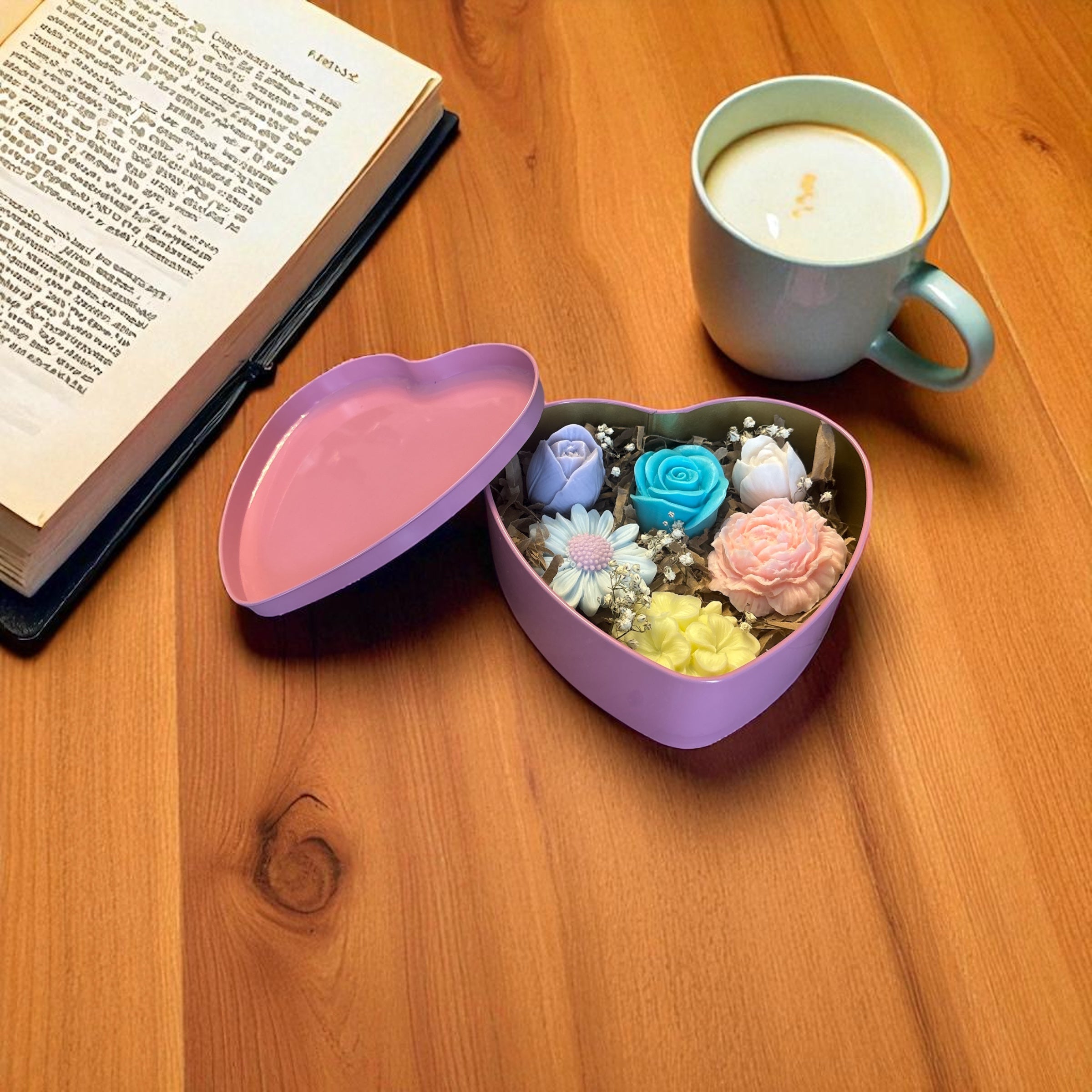 Flower Soaps in a Heart Shaped Tin
