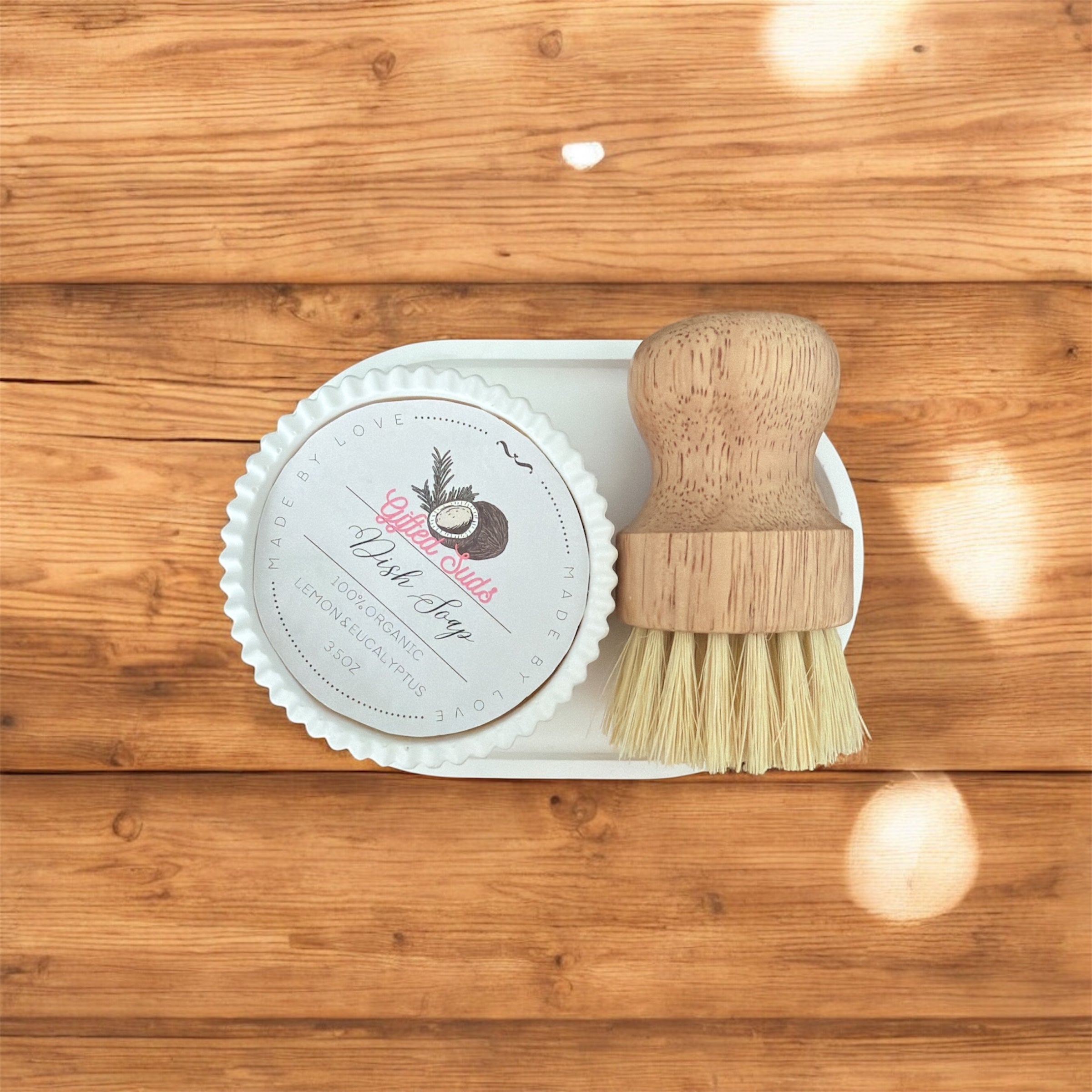 All Natural Dish Soap in Handmade Ramekin, Tray & Sisal Brush