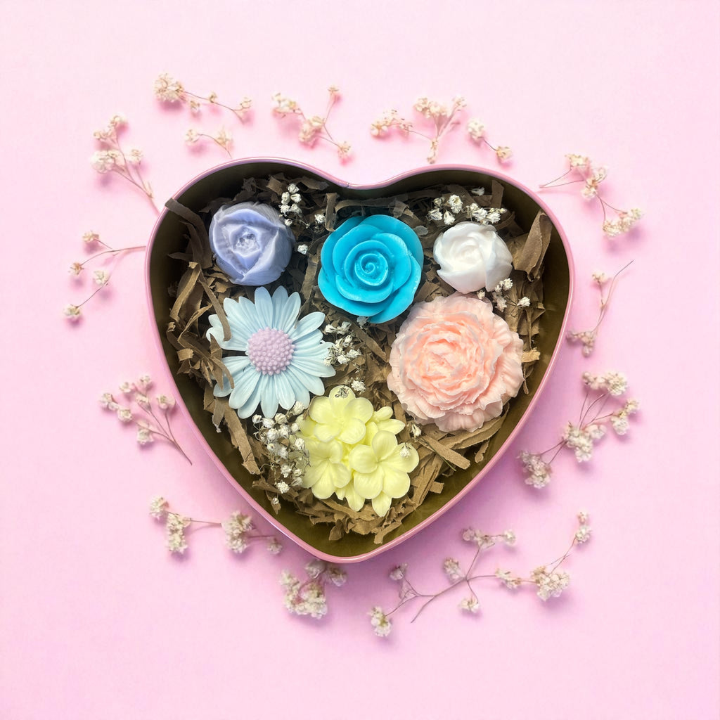 Flower Soaps in a Heart Shaped Tin